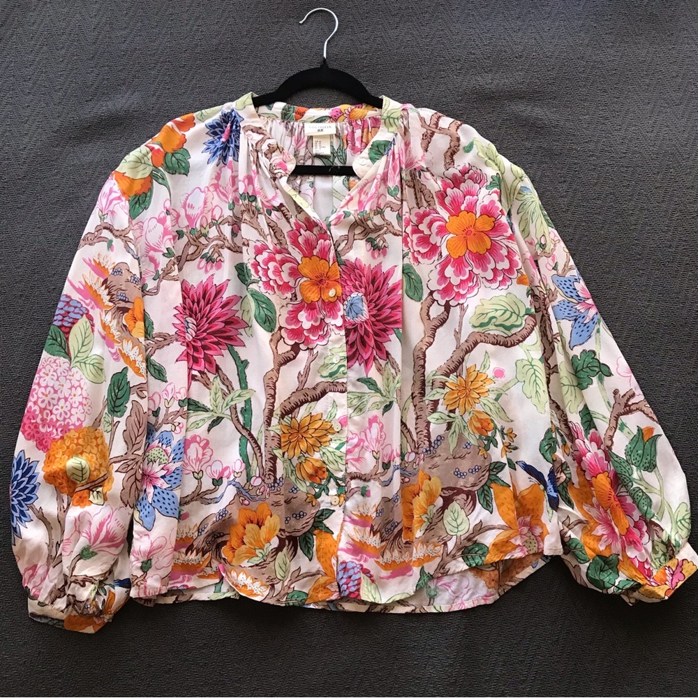 Floral Button-Front Blouse in Pink Multi